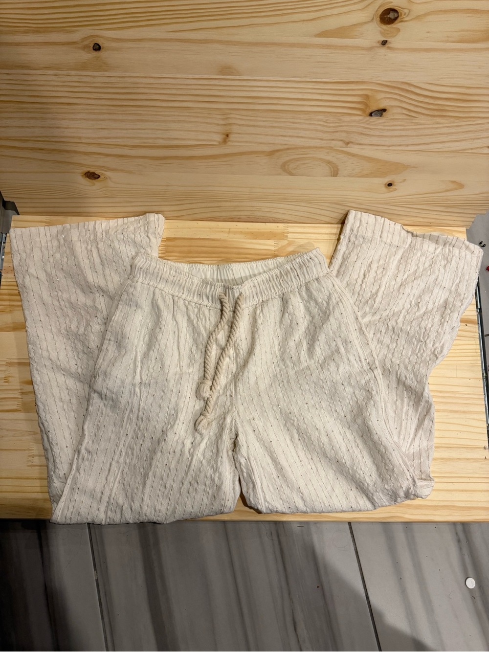 House of Harlow 1960 Cream Wide-Leg Linen Blend Drawstring Pants